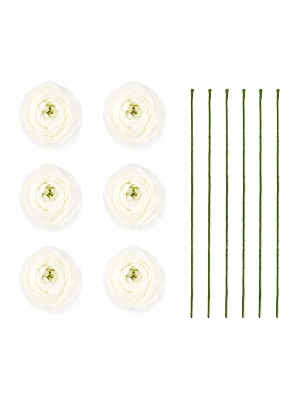 White Artificial Flowers Set of 6 Peony Ranunculus Inspired Blooms Detachable 7